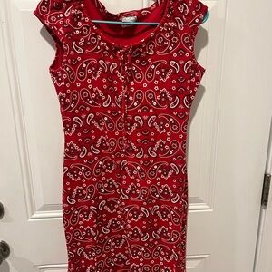 Red Sheath Midi Dress with Cap Sleeves